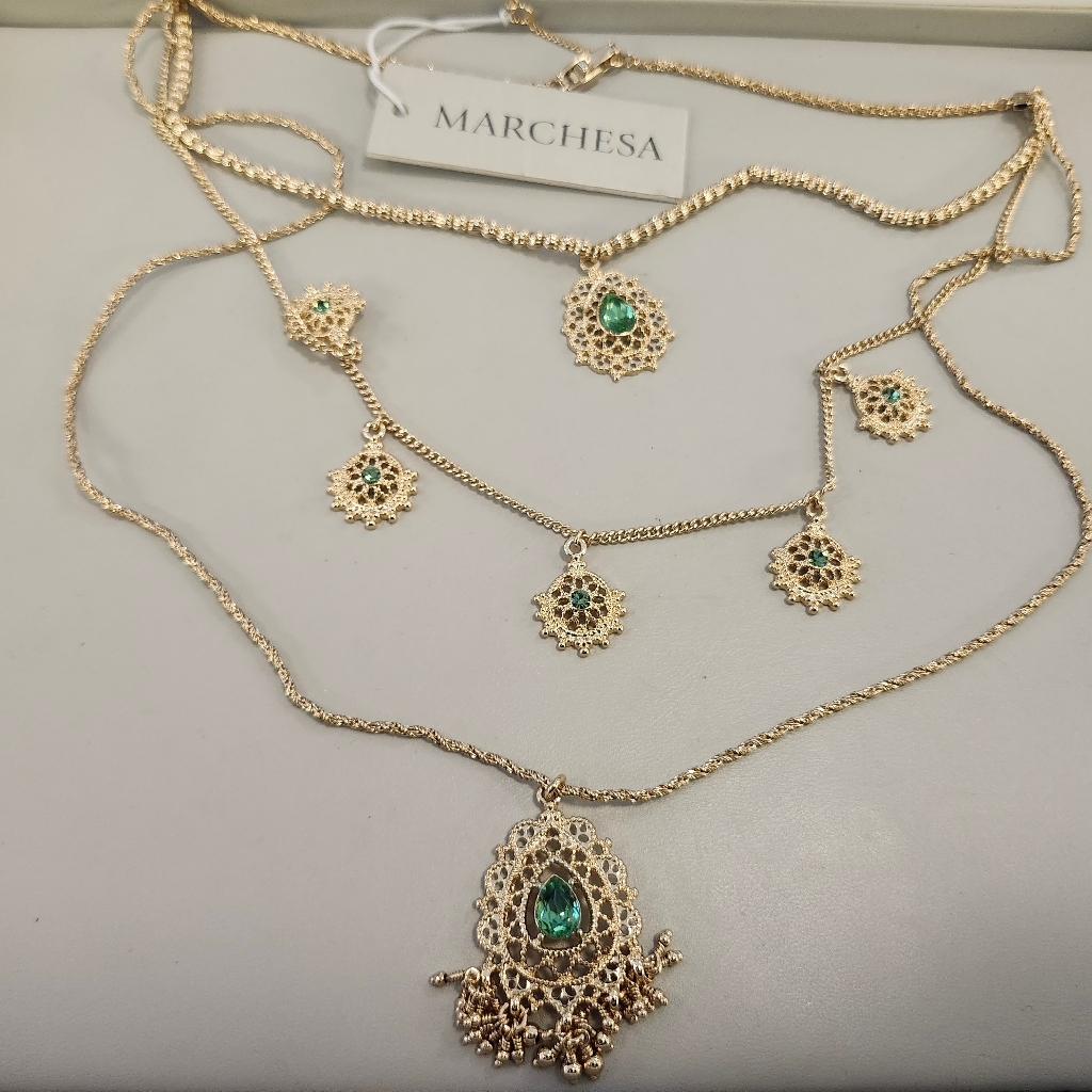 Nwt Marchesa Gold-Tone Green Stone Filagree Pendant Necklace 100$